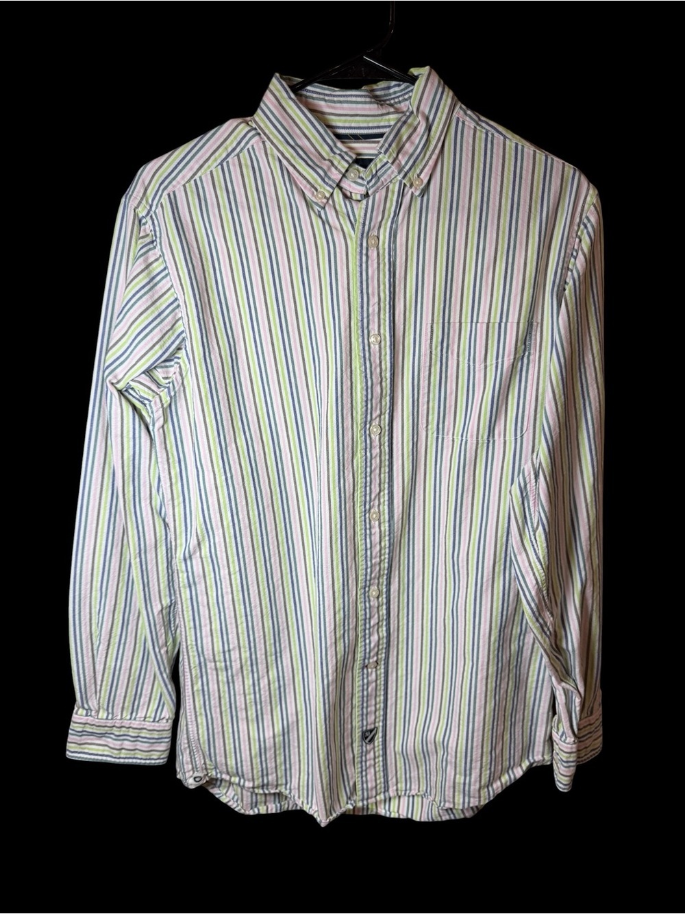 Daniel Cremieux White Button-Down Shirt with Blue, Green & Purple Stripes